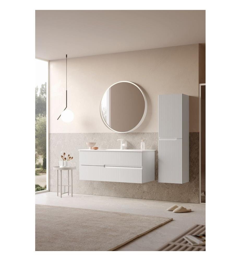 Meuble de salle de bain avec lavabo blanc mat 100 % MDF laqué mat