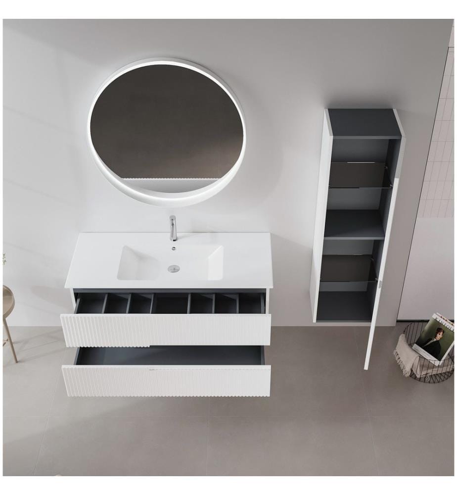 Meuble de salle de bain avec lavabo blanc mat 100 % MDF laqué mat