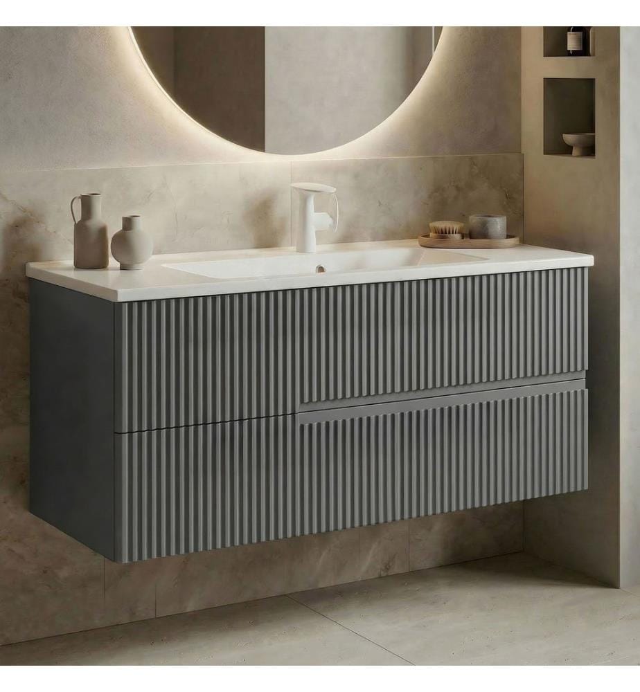 Meuble de salle de bain avec lavabo gris mat 100 % MDF laqué mat