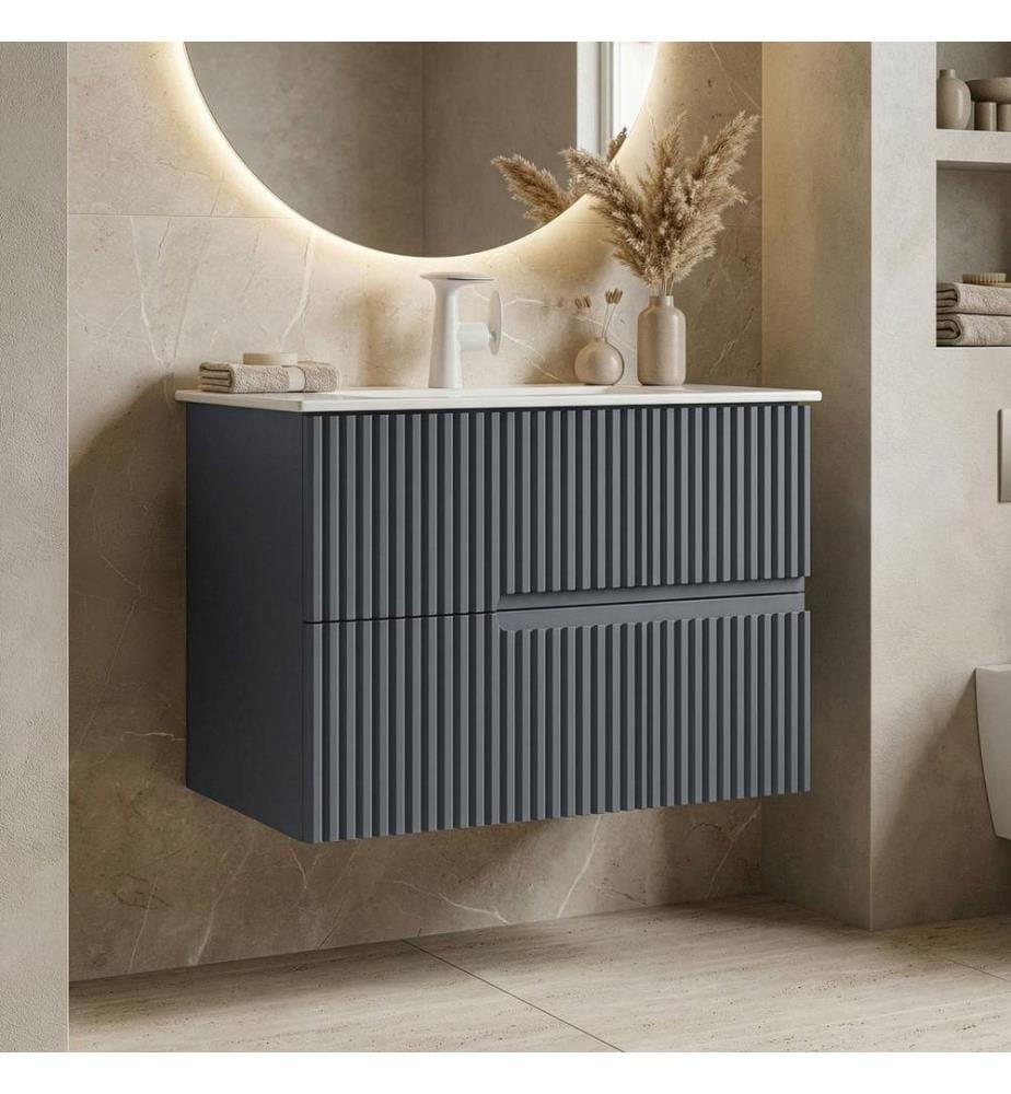 Meuble de salle de bain avec lavabo anthracite mat 100 % MDF laqué mat