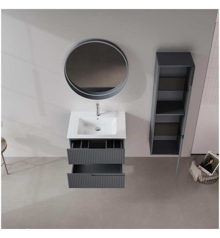 Meuble de salle de bain avec lavabo anthracite mat 100 % MDF laqué mat
