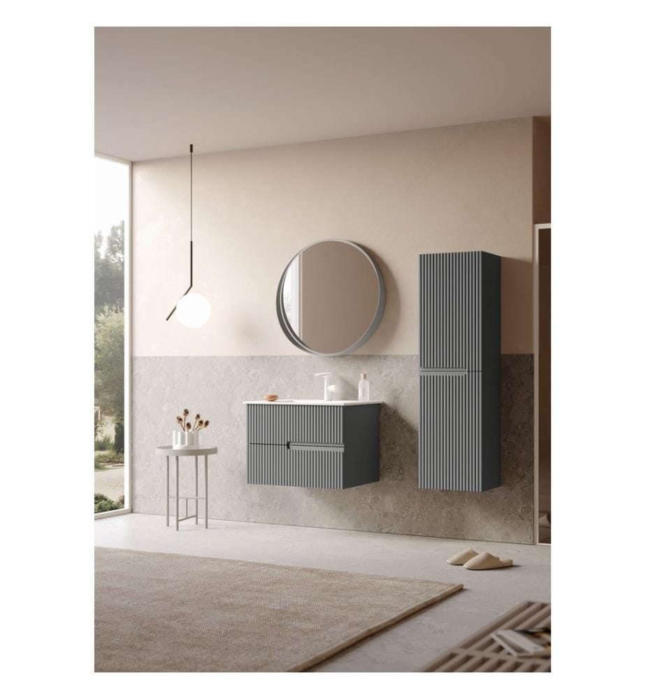 Meuble de salle de bain avec lavabo gris mat 100 % MDF laqué mat