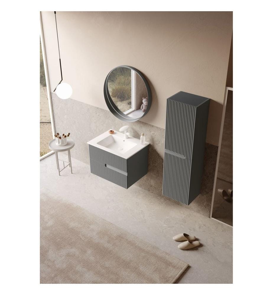 Meuble de salle de bain avec lavabo gris mat 100 % MDF laqué mat