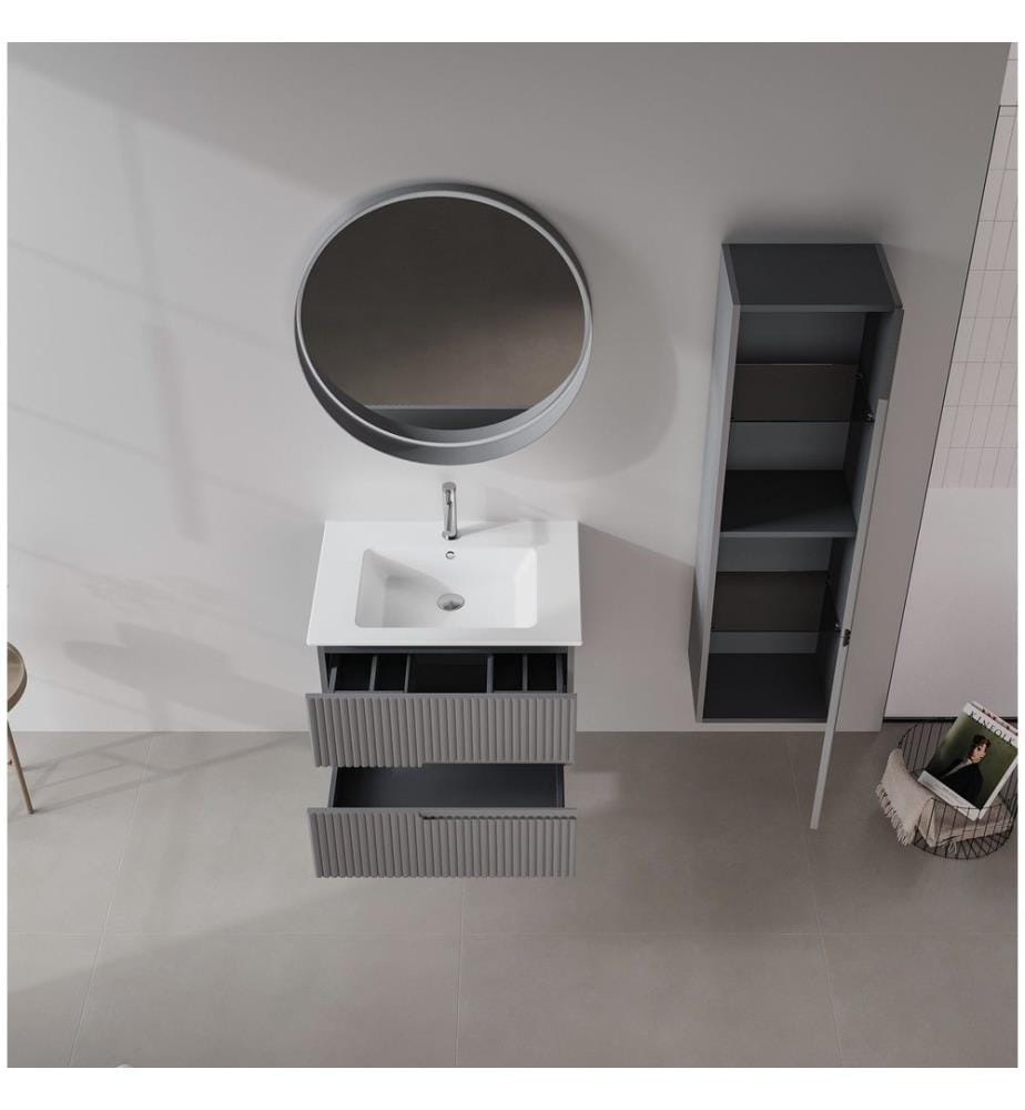 Meuble de salle de bain avec lavabo gris mat 100 % MDF laqué mat
