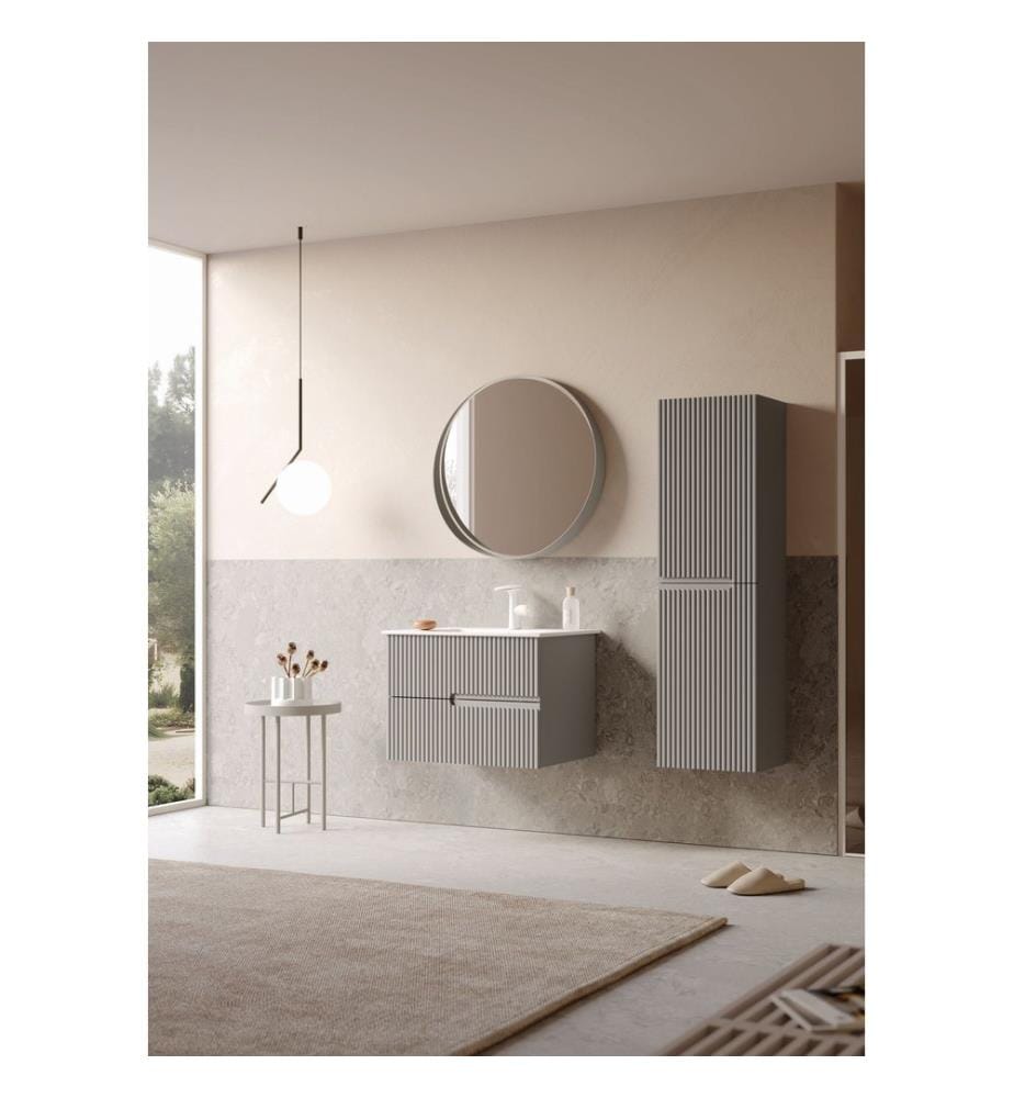 Meuble de salle de bain avec lavabo vison mat 100 % MDF laqué mat