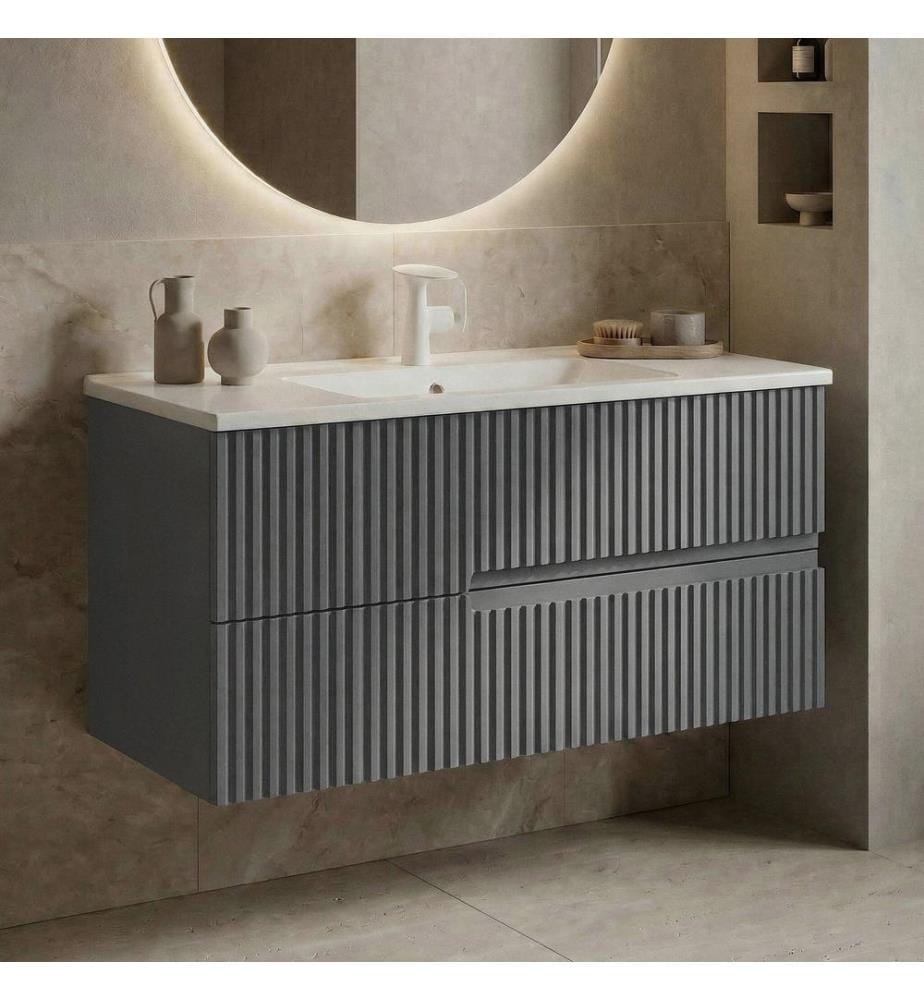Meuble de salle de bain avec lavabo gris mat 100 % MDF laqué mat