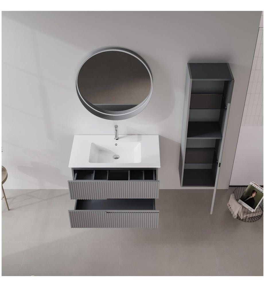 Meuble de salle de bain avec lavabo gris mat 100 % MDF laqué mat