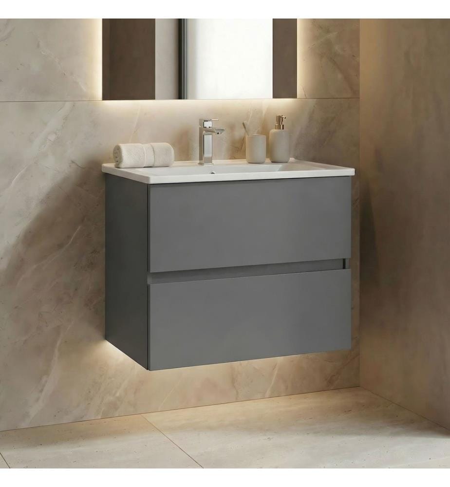 Meuble de salle de bain avec lavabo gris mat 100 % MDF laqué mat