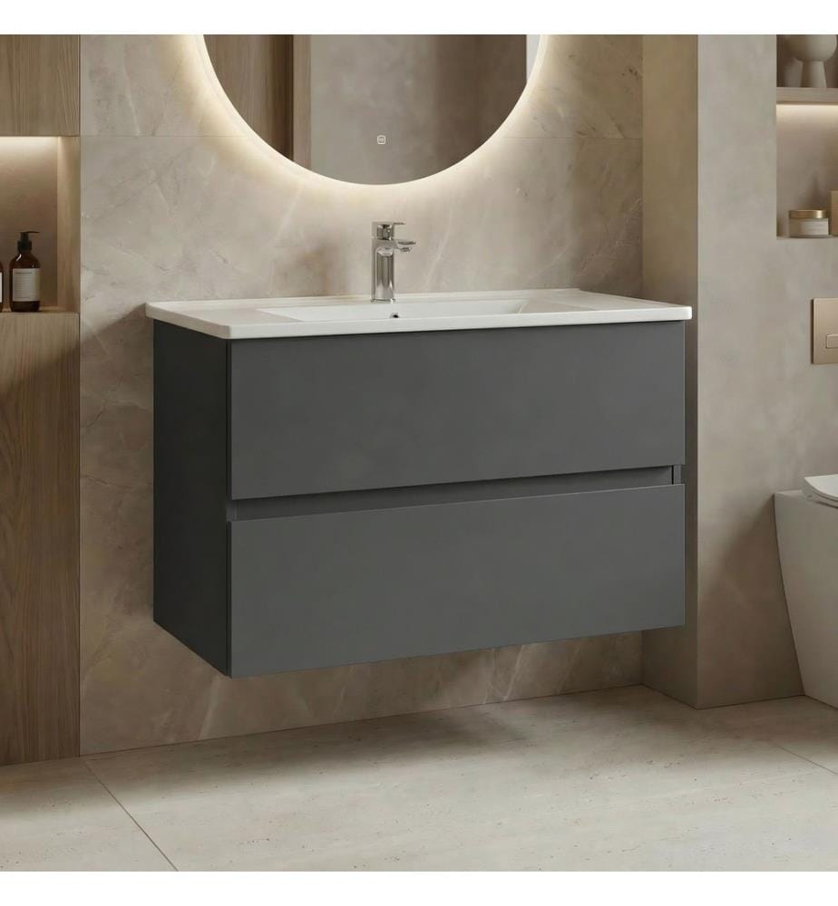 Badezimmerschrank mit Waschbecken mattes Anthrazit 100 % matt lackiertes MDF
