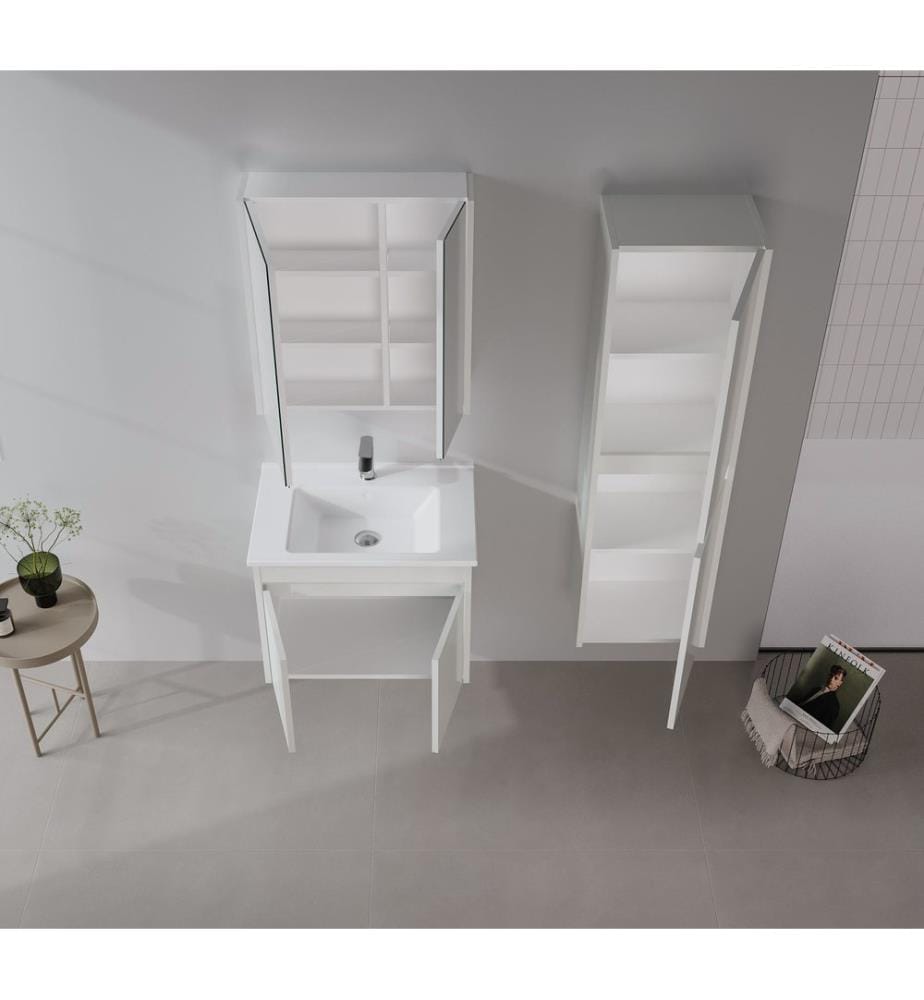 Ensemble meuble de salle de bain avec lavabo et miroir 2 pièces cachemire MDF PET 100 % brillant