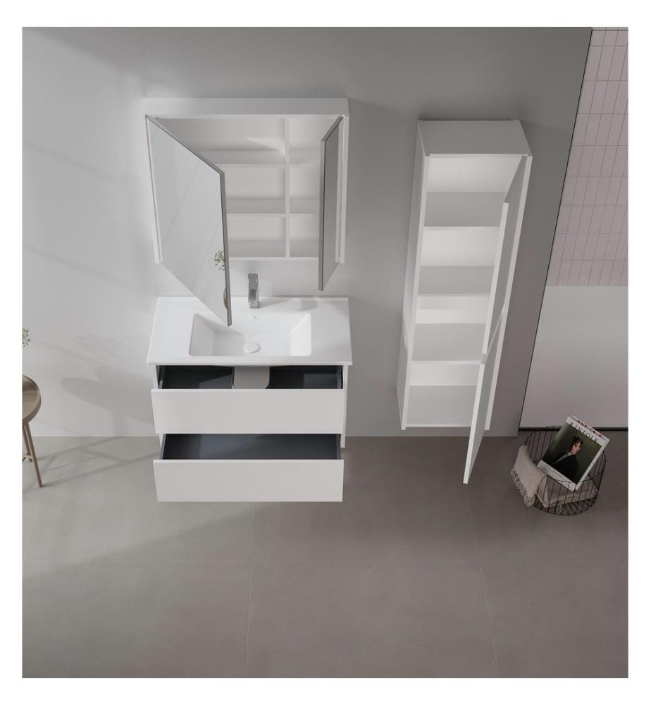 Ensemble meuble de salle de bain avec lavabo et miroir 2 pièces blanc MDF PET 100 % brillant