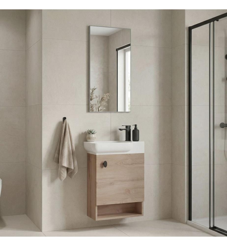 Badezimmerschrank mit Waschbecken und Spiegel 2-teilig Eiche 100 % melaminbeschichtete Spanplatte