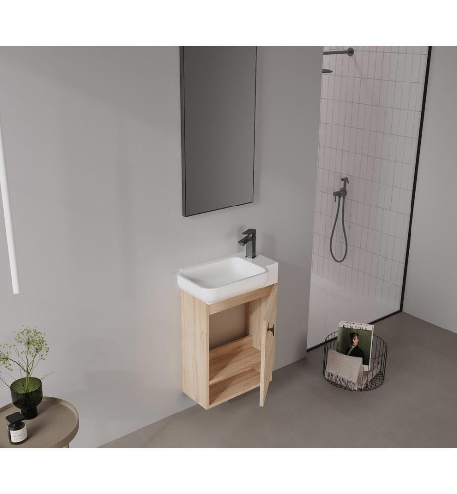 Badezimmerschrank mit Waschbecken und Spiegel 2-teilig Eiche 100 % melaminbeschichtete Spanplatte