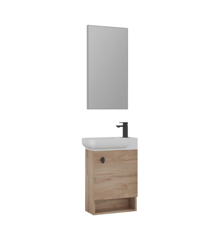 Badezimmerschrank mit Waschbecken und Spiegel 2-teilig Eiche 100 % melaminbeschichtete Spanplatte