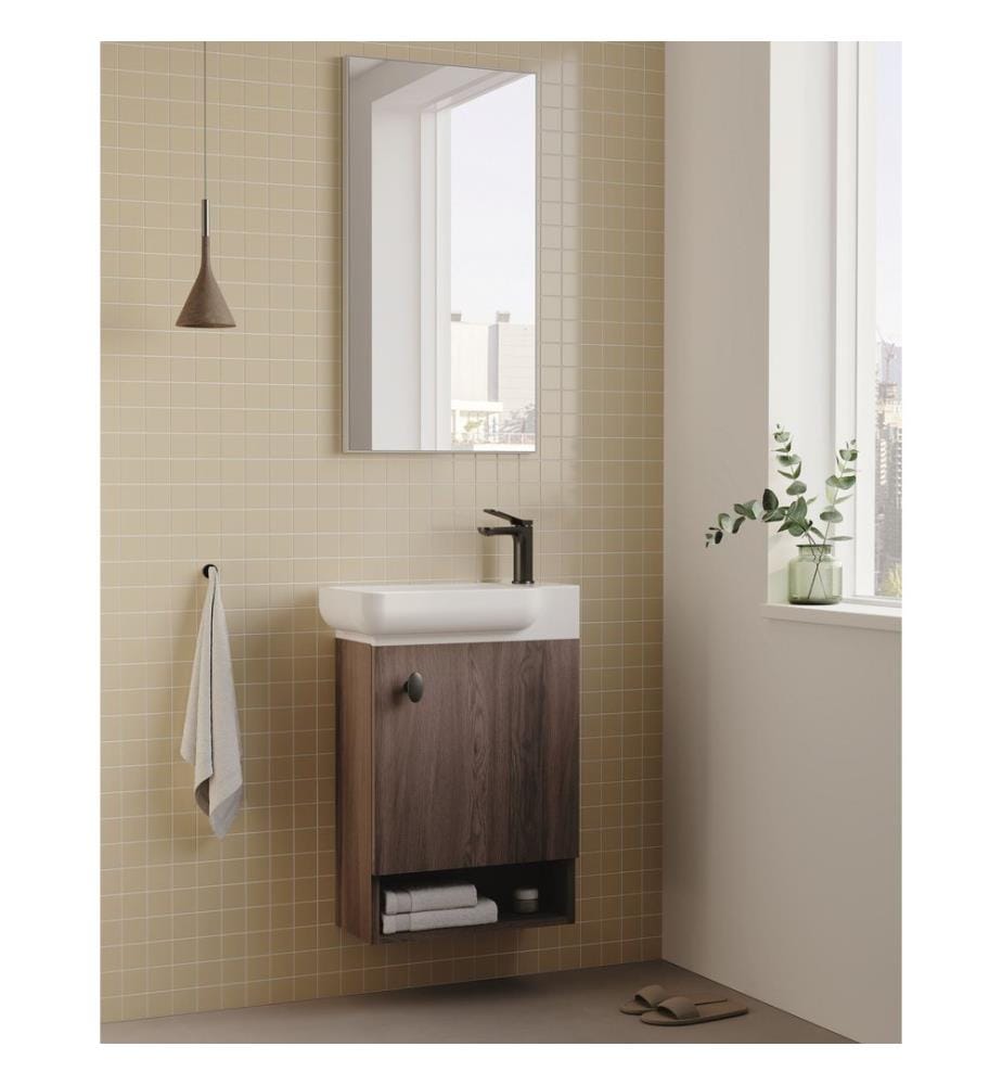 Ensemble meuble de salle de bain avec lavabo et miroir 2 pièces noyer panneau de particules 100 % recouvert de mélamine