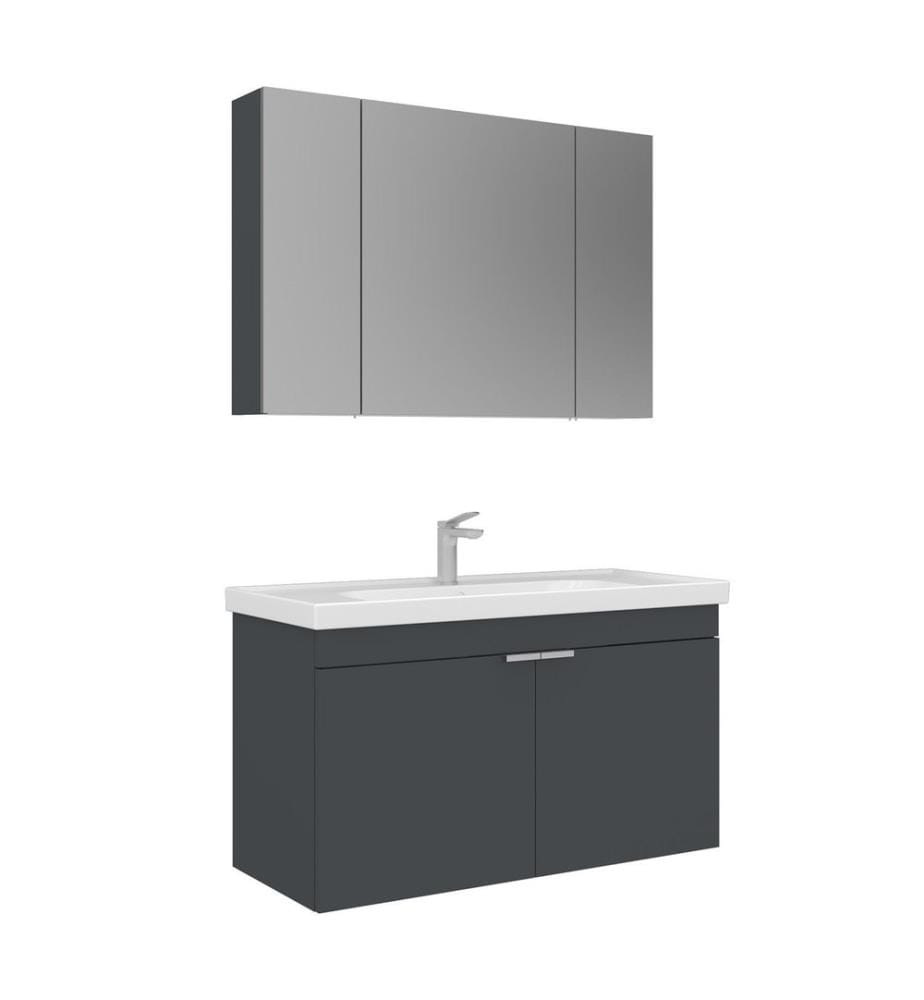 Badezimmerschrank mit Waschbecken und Spiegel 2-teilig mattes Anthrazit 100 % melaminbeschichtete MDF-Platte