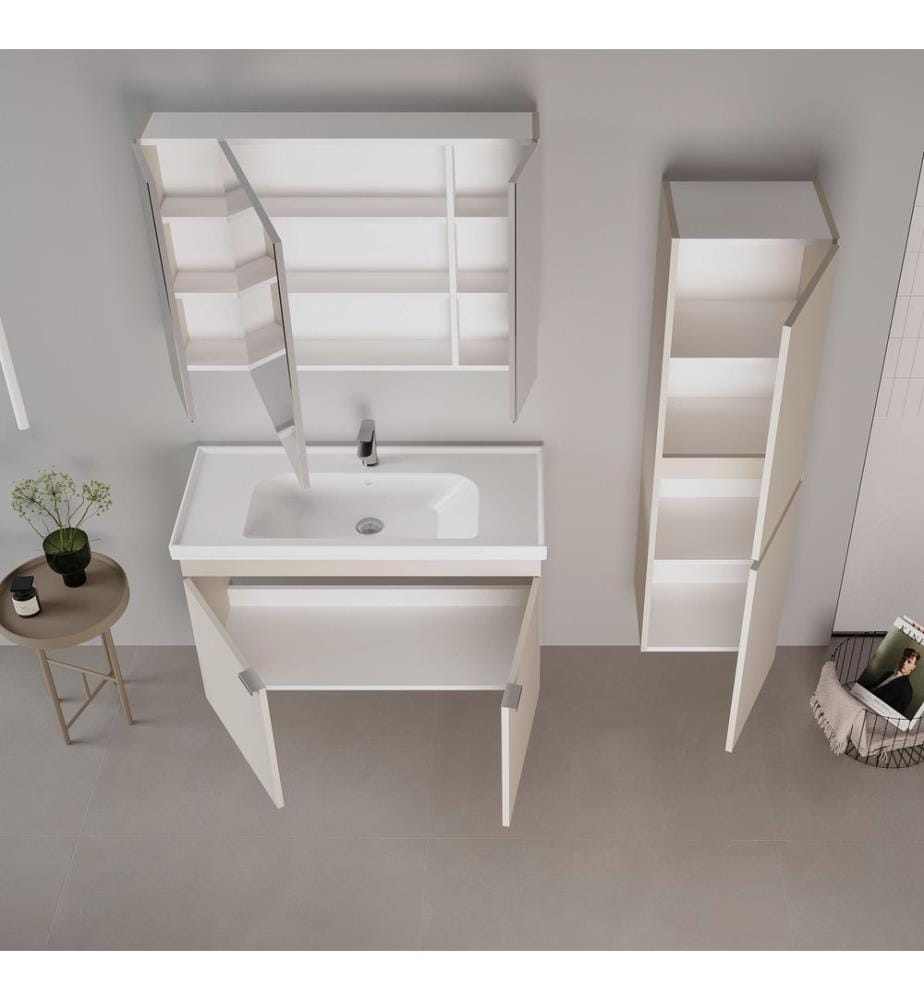 Ensemble meuble de salle de bain avec lavabo et miroir 2 pièces couleur sable 100 % MDF recouvert de mélamine