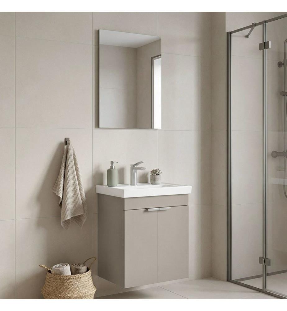 Ensemble meuble de salle de bain avec lavabo et miroir 2 pièces couleur sable 100 % MDF recouvert de mélamine