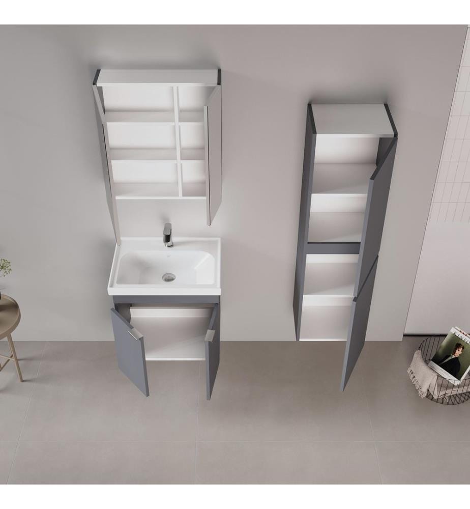 Ensemble meuble de salle de bain avec lavabo et miroir 2 pièces anthracite mat MDF 100 % revêtu de mélamine