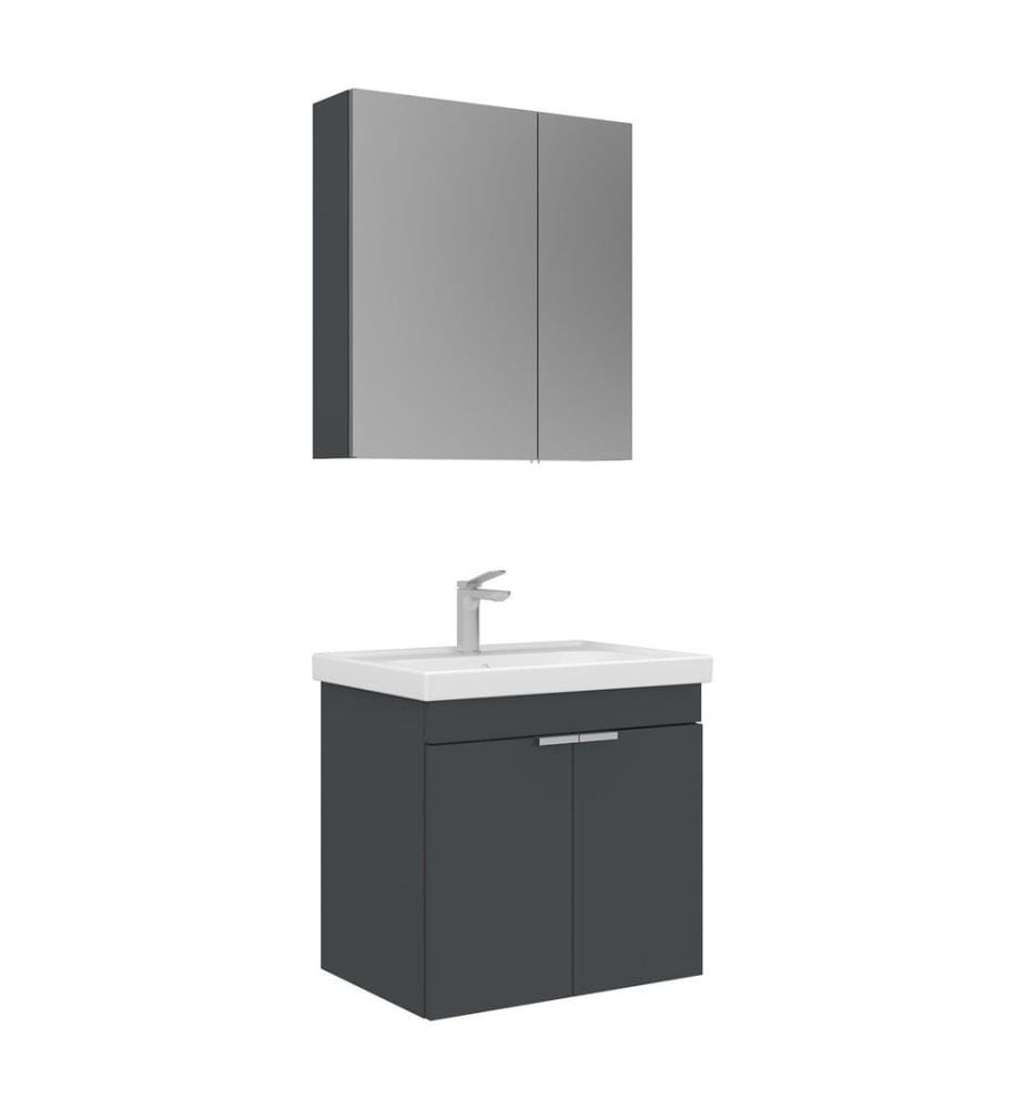 Ensemble meuble de salle de bain avec lavabo et miroir 2 pièces anthracite mat MDF 100 % revêtu de mélamine