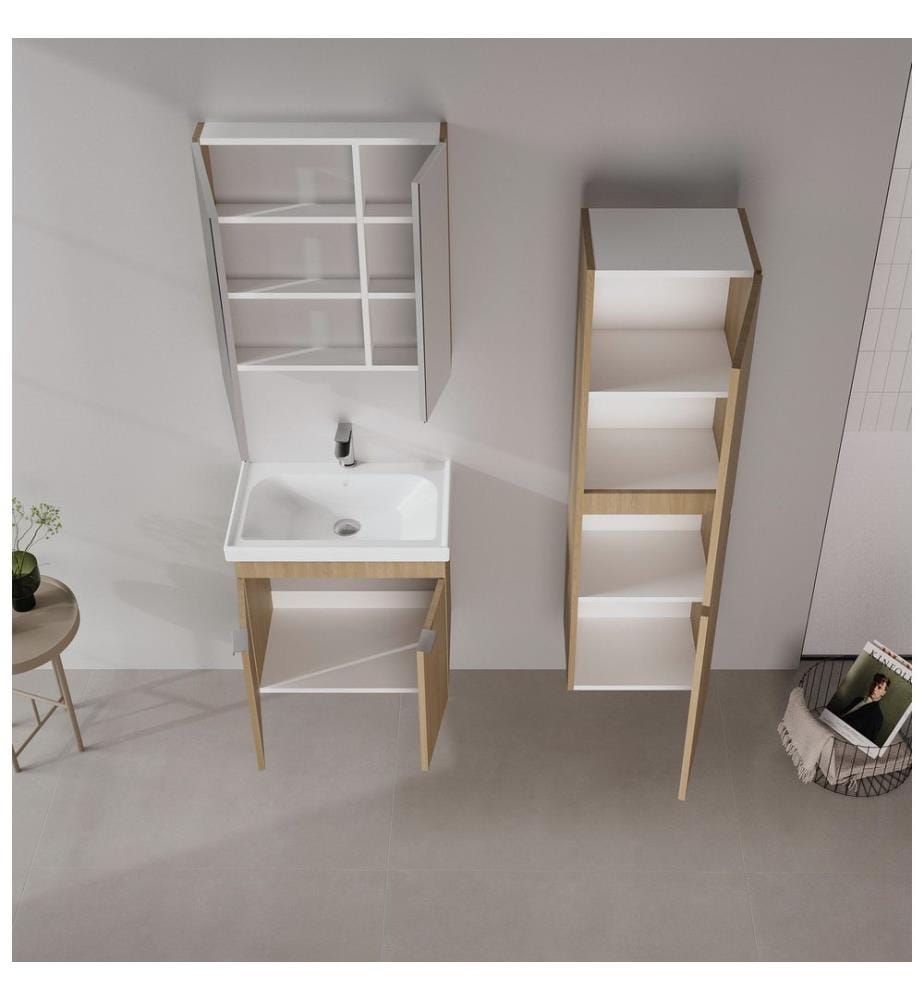 Ensemble meuble de salle de bain avec lavabo et miroir 2 pièces chêne MDF 100 % mélaminé