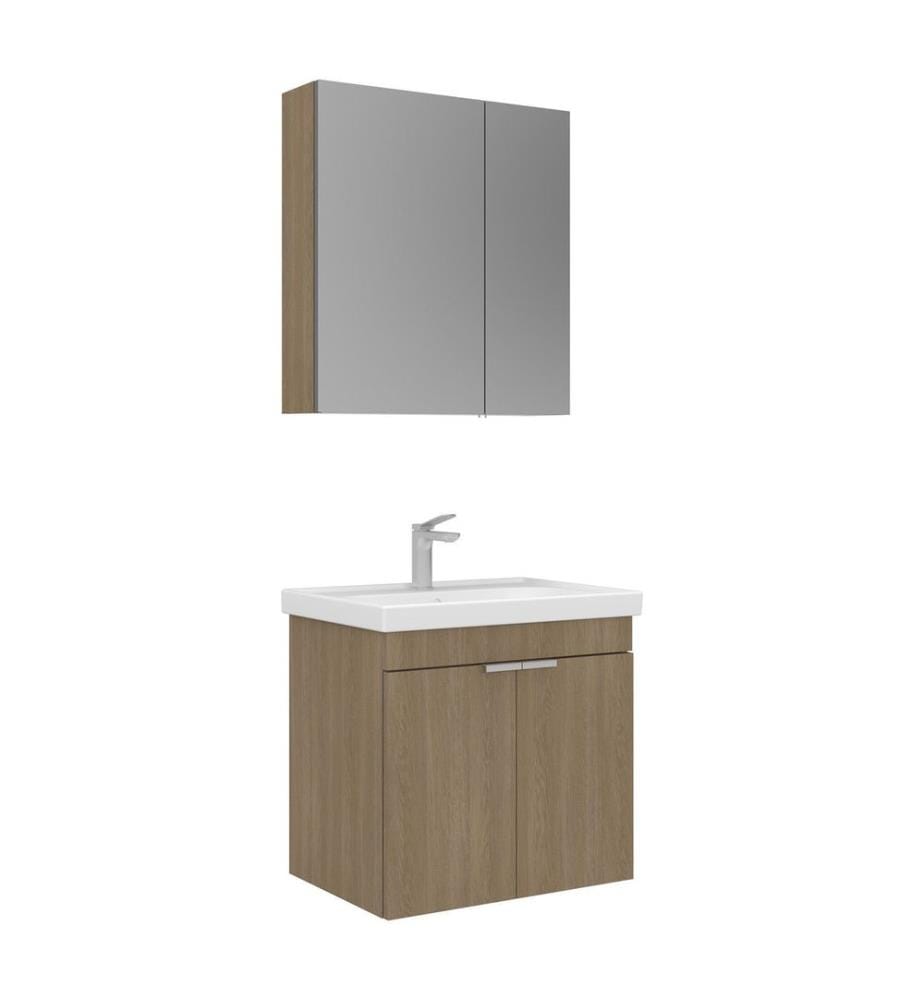 Ensemble meuble de salle de bain avec lavabo et miroir 2 pièces chêne MDF 100 % mélaminé