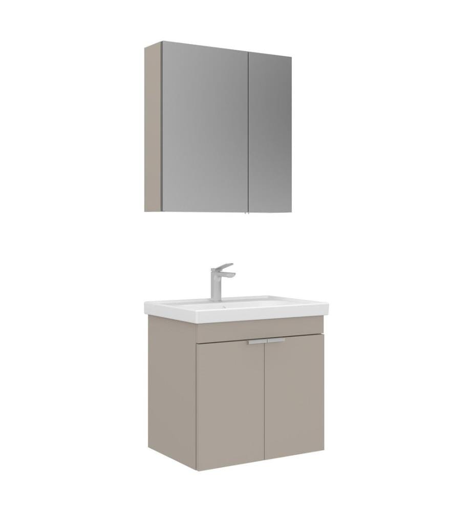 Ensemble meuble de salle de bain avec lavabo et miroir 2 pièces couleur sable 100 % MDF recouvert de mélamine