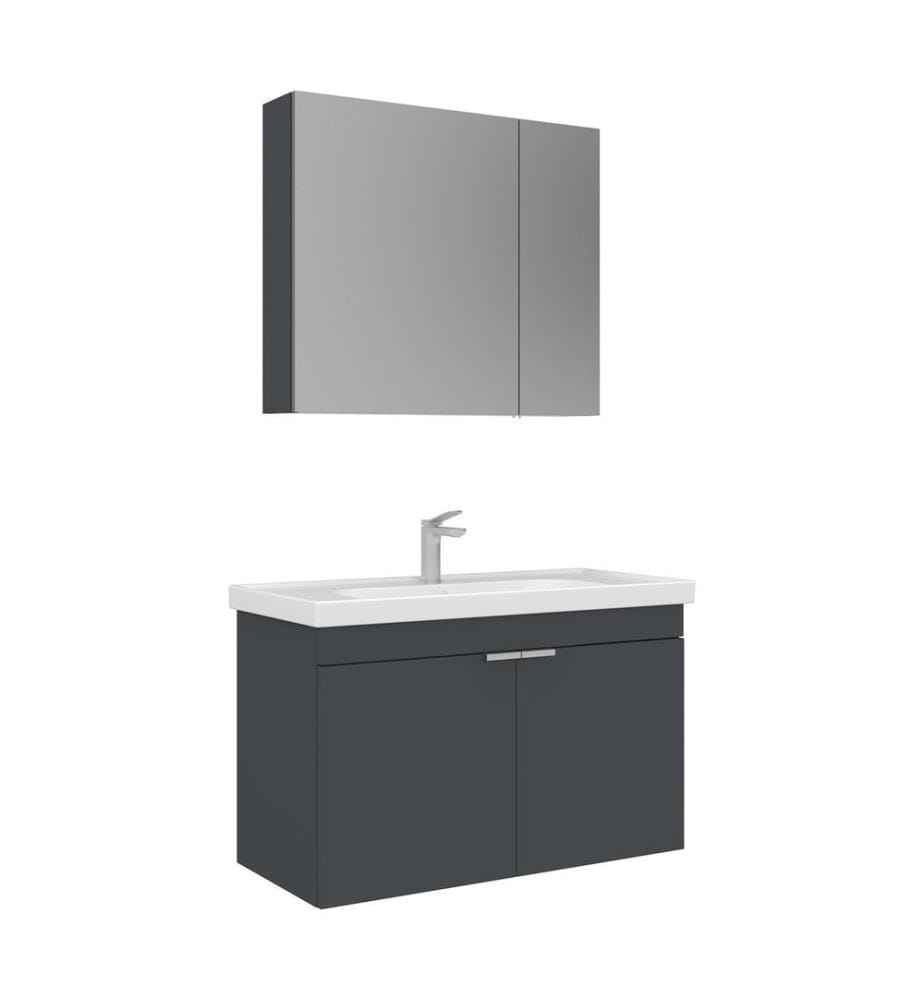 Ensemble meuble de salle de bain avec lavabo et miroir 2 pièces anthracite mat MDF 100 % revêtu de mélamine