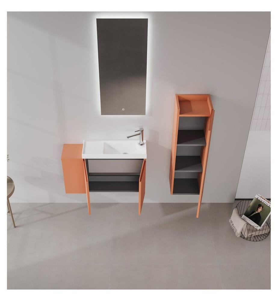 Ensemble meuble de salle de bain avec lavabo et miroir 2 pièces couleur cannelle mate 100 % MDF PET mat