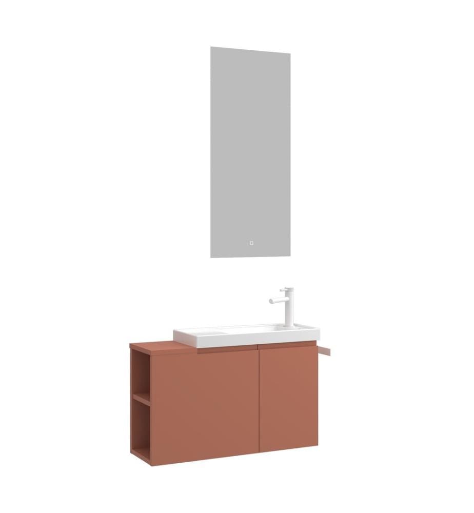 Ensemble meuble de salle de bain avec lavabo et miroir 2 pièces couleur cannelle mate 100 % MDF PET mat