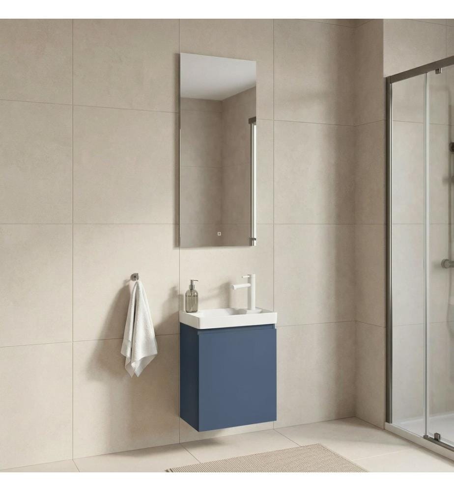 Badezimmerschrank mit Waschbecken und Spiegel 2-teilig Mattblau 100 % matt lackiertes MDF