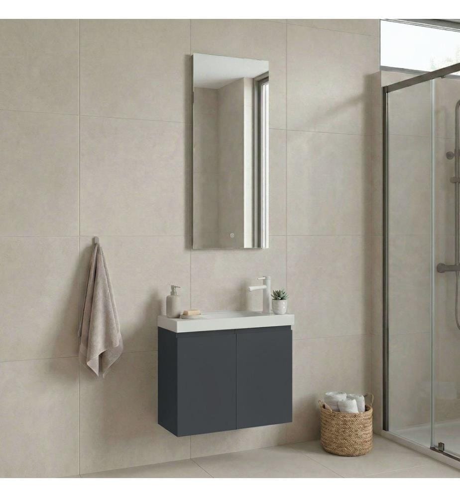 Badezimmerschrank mit Waschbecken und Spiegel 2-teilig matt anthrazit 100 % matt lackiertes MDF