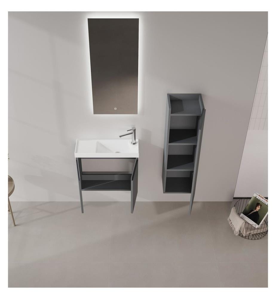 Badezimmerschrank mit Waschbecken und Spiegel 2-teilig matt anthrazit 100 % matt lackiertes MDF