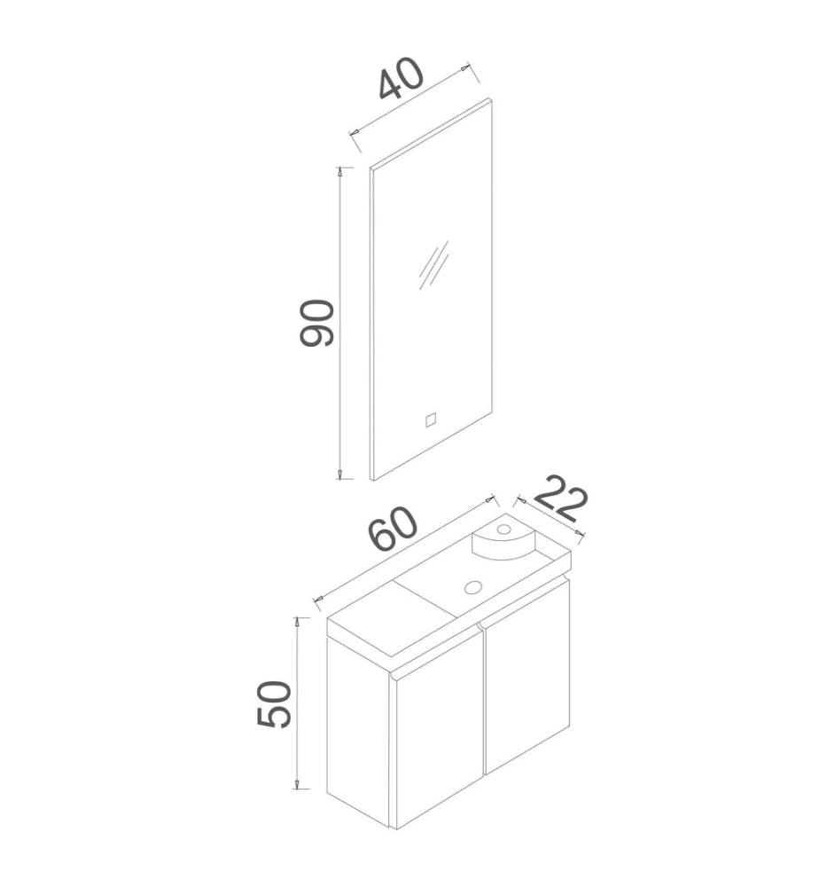 Badezimmerschrank mit Waschbecken und Spiegel 2-teilig matt anthrazit 100 % matt lackiertes MDF