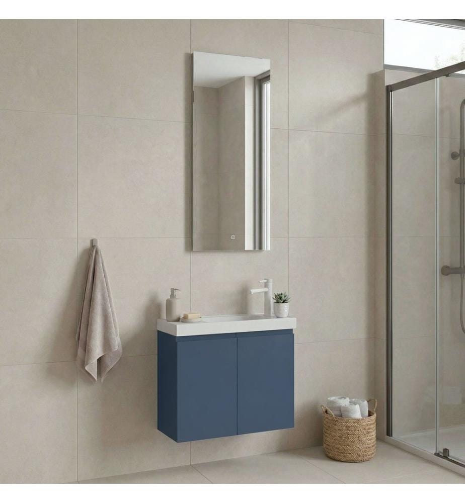 Badezimmerschrank mit Waschbecken und Spiegel 2-teilig Mattblau 100 % matt lackiertes MDF