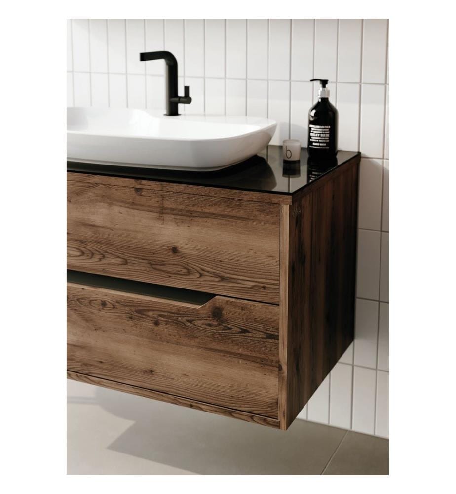 Ensemble meuble de salle de bain avec lavabo et miroir 2 pièces noyer panneau de particules 100 % recouvert de mélamine