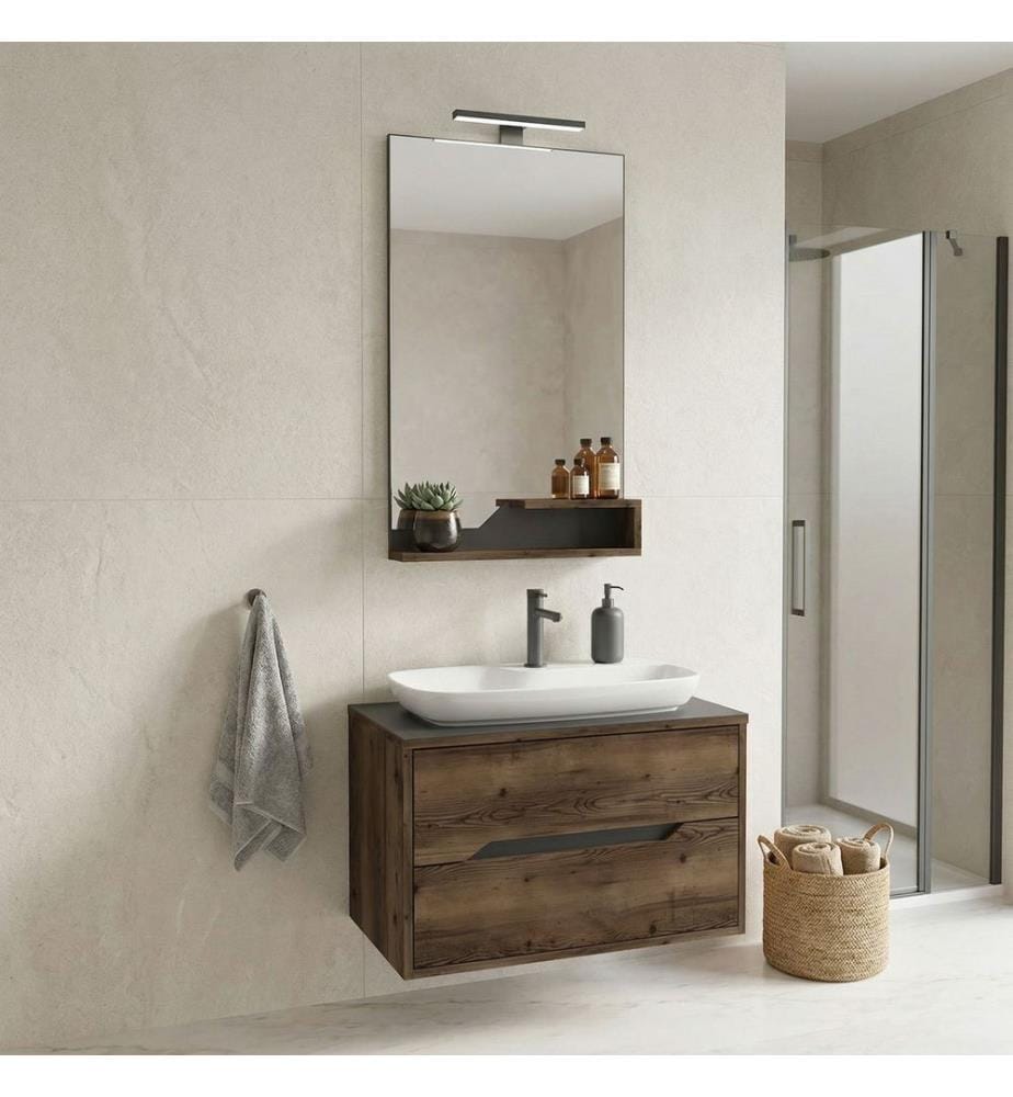 Badezimmerschrank mit Waschbecken und Spiegel 2-teilig Walnuss 100 % melaminbeschichtete Spanplatte
