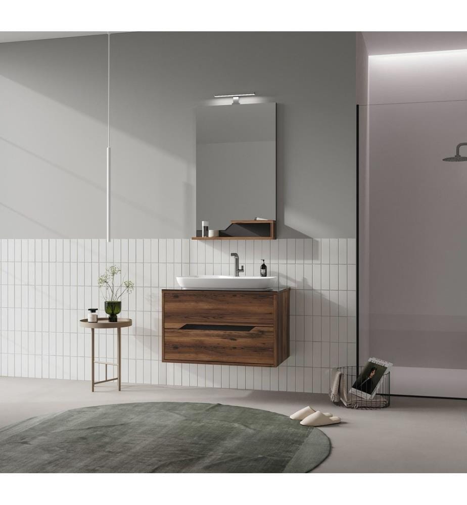 Badezimmerschrank mit Waschbecken und Spiegel 2-teilig Walnuss 100 % melaminbeschichtete Spanplatte