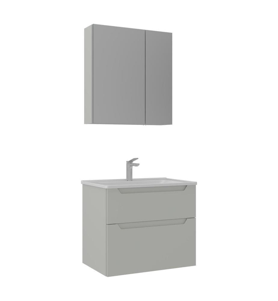 Ensemble meuble de salle de bain avec lavabo et miroir 2 pièces coloris cachemire mat 100 % MDF thermomoulé