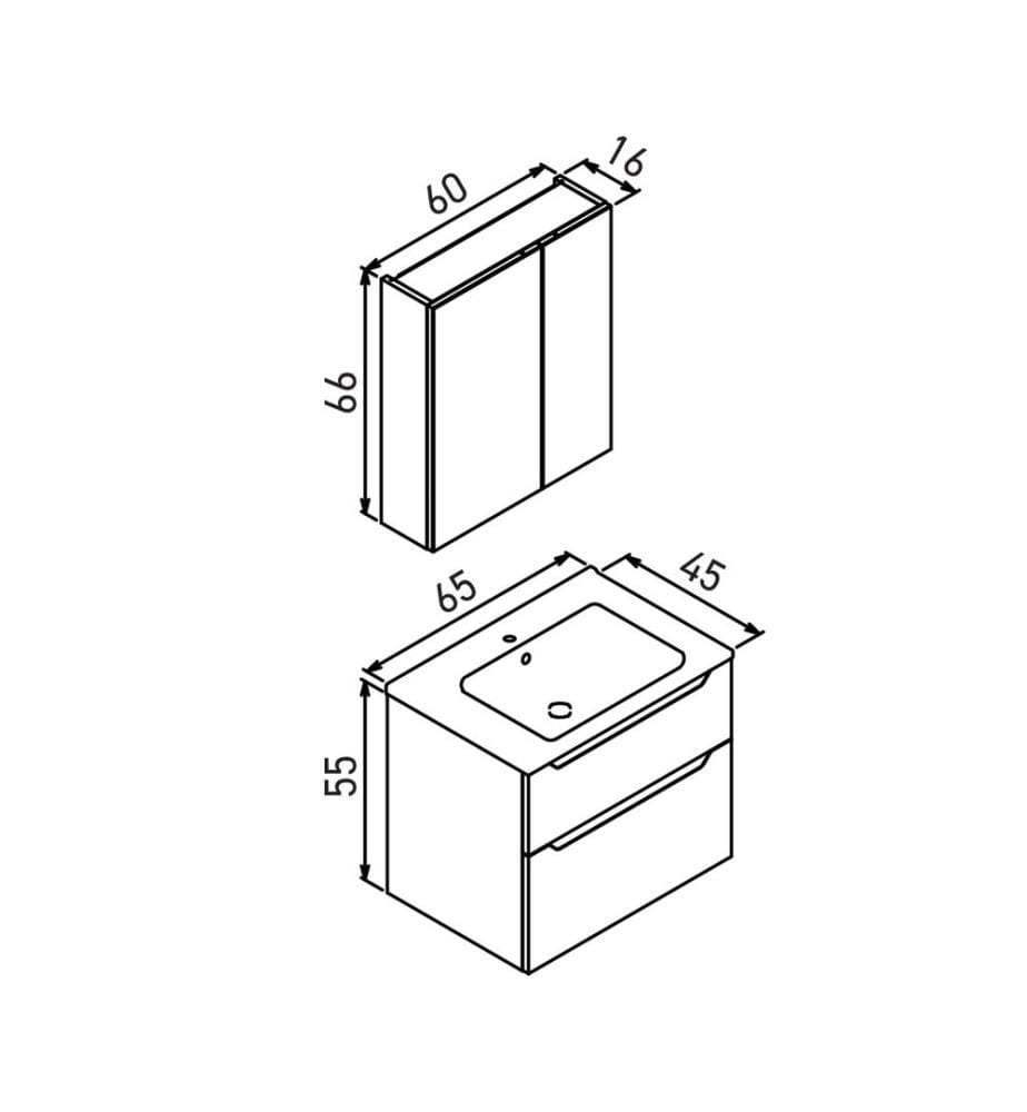 Ensemble meuble de salle de bain avec lavabo et miroir 2 pièces coloris cachemire mat 100 % MDF thermomoulé