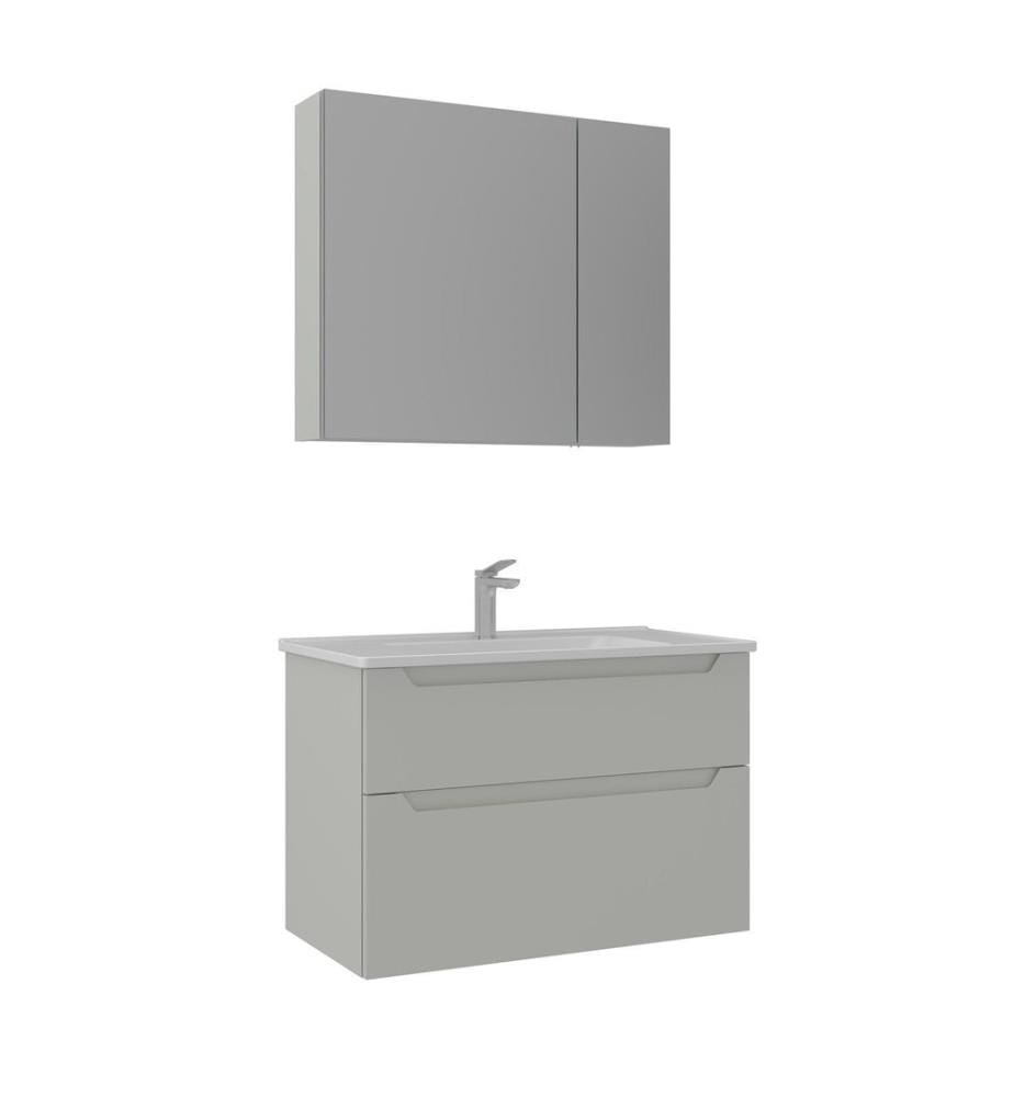 Badezimmerschrank mit Waschbecken und Spiegel 2-teilig mattes Kaschmir 100 % thermisch beschichtetes MDF