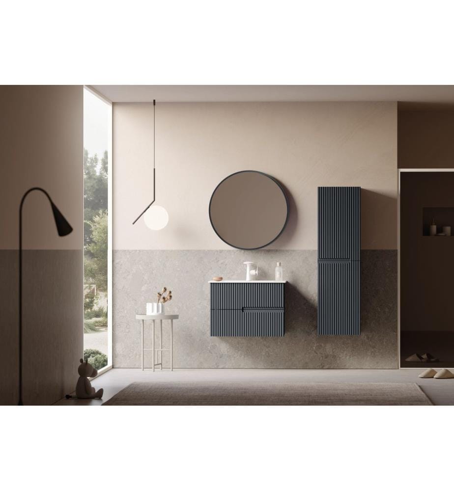 Badezimmerschrank mit Waschbecken und Spiegel 2-teilig matt anthrazit 100 % matt lackiertes MDF