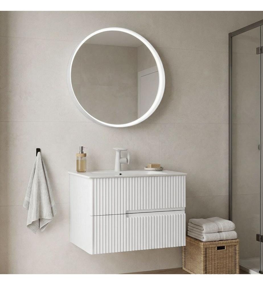 Ensemble meuble de salle de bain avec lavabo et miroir 2 pièces blanc mat 100 % MDF laqué mat