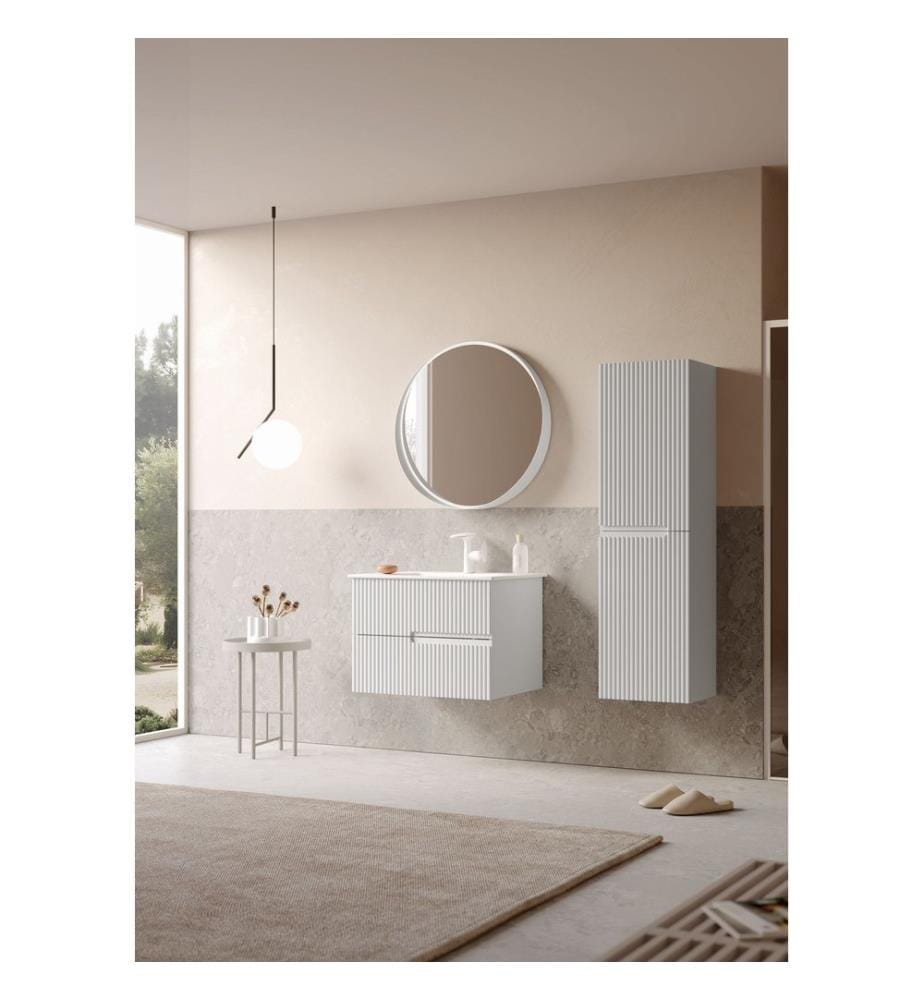 Ensemble meuble de salle de bain avec lavabo et miroir 2 pièces blanc mat 100 % MDF laqué mat