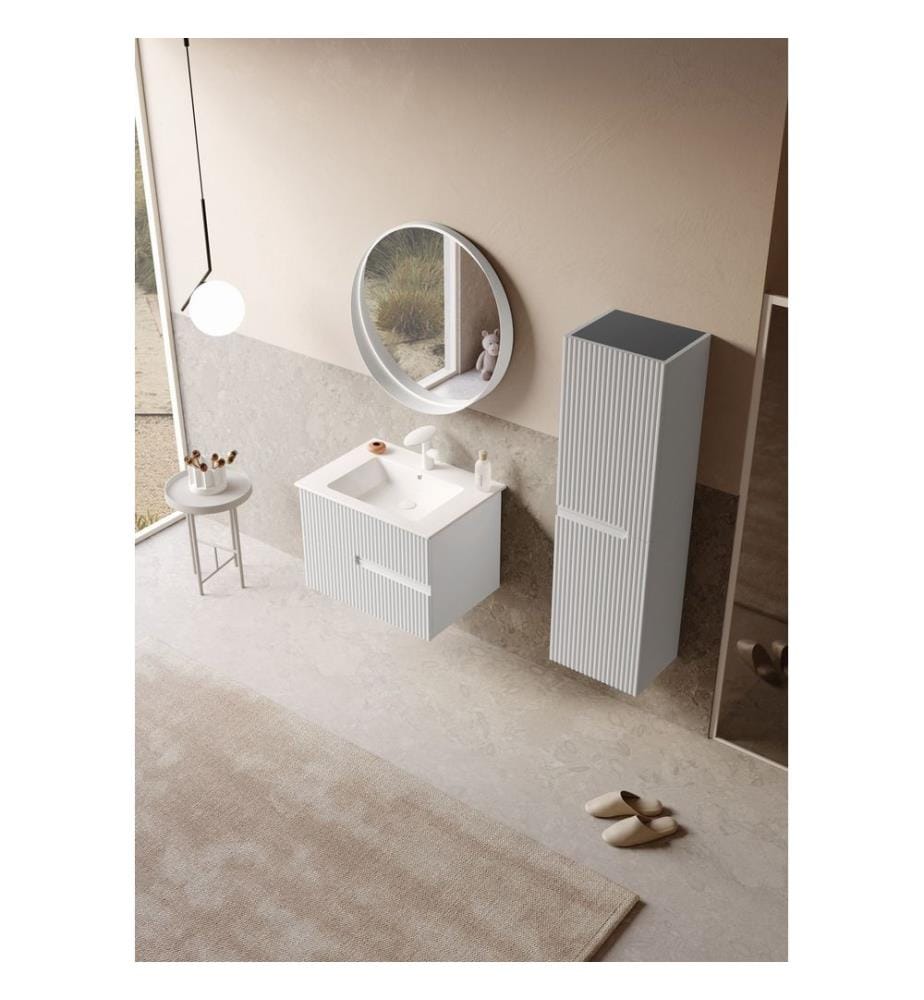 Ensemble meuble de salle de bain avec lavabo et miroir 2 pièces blanc mat 100 % MDF laqué mat