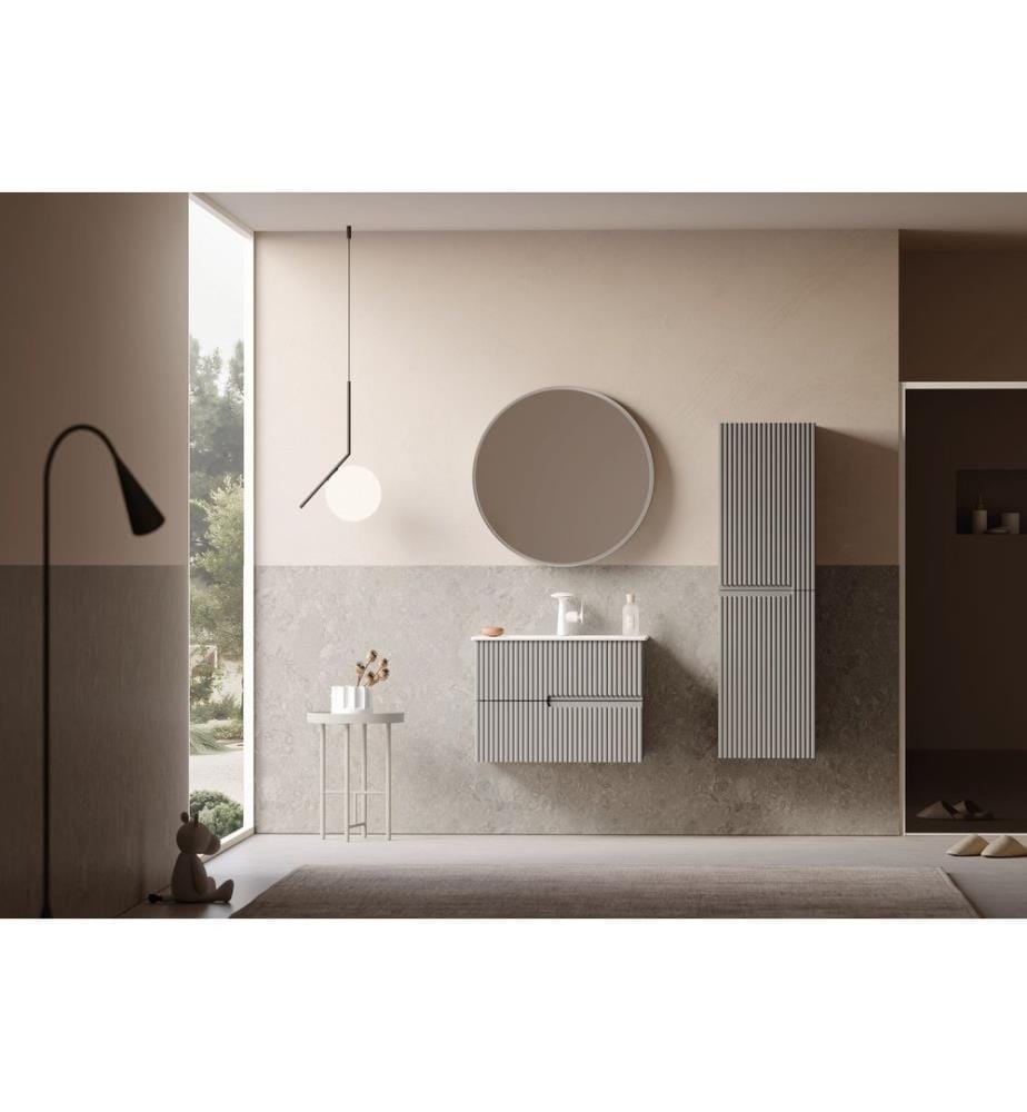 Ensemble meuble de salle de bain avec lavabo et miroir 2 pièces vison mat 100 % MDF laqué mat
