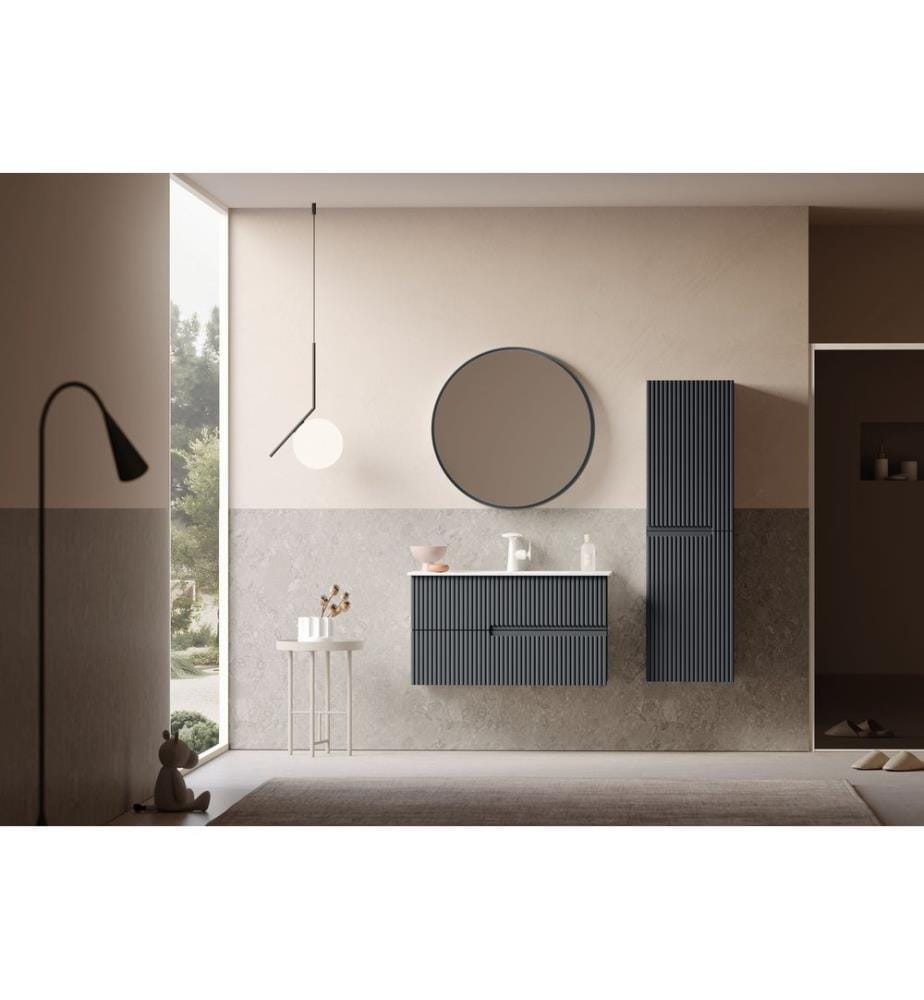 Badezimmerschrank mit Waschbecken und Spiegel 2-teilig matt anthrazit 100 % matt lackiertes MDF