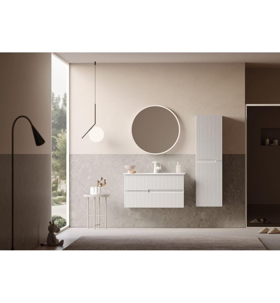 Ensemble meuble de salle de bain avec lavabo et miroir 2 pièces blanc mat 100 % MDF laqué mat