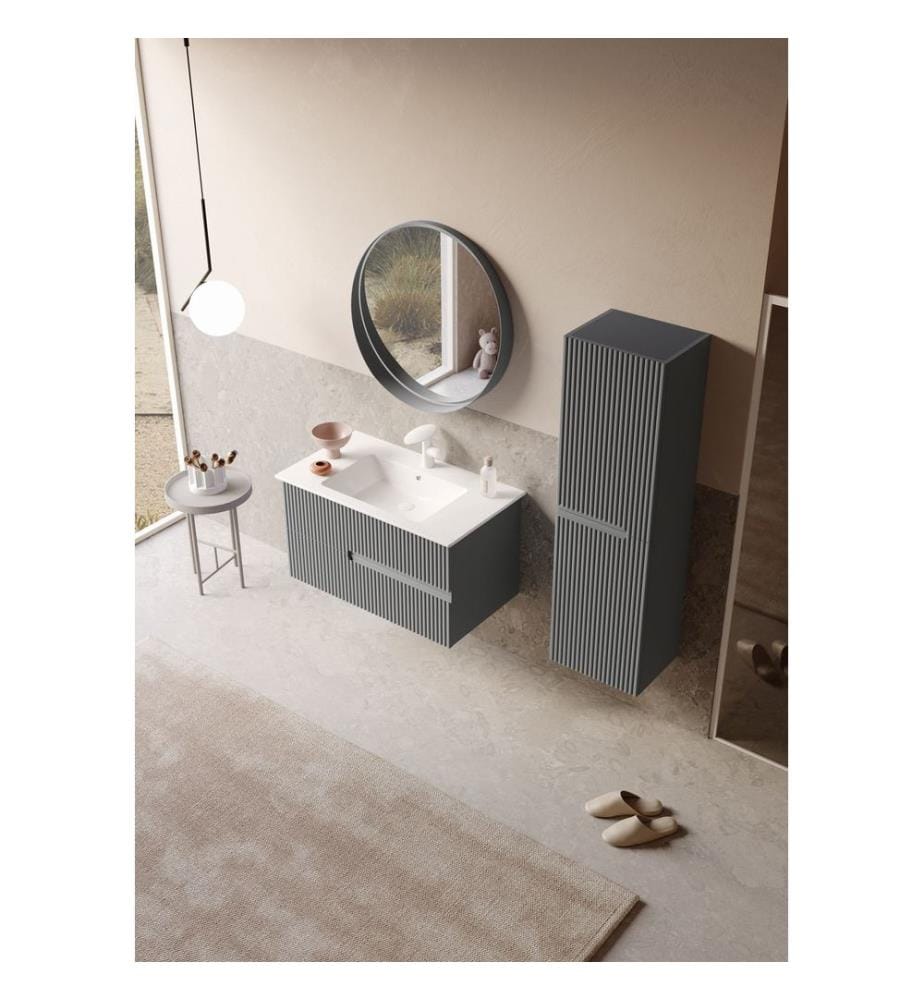 Ensemble meuble de salle de bain avec lavabo et miroir 2 pièces gris mat 100 % MDF laqué mat