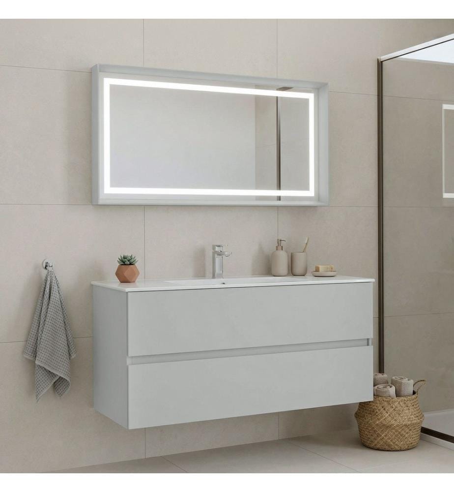 Ensemble meuble de salle de bain avec lavabo et miroir 2 pièces coloris cachemire mat 100 % MDF laqué mat